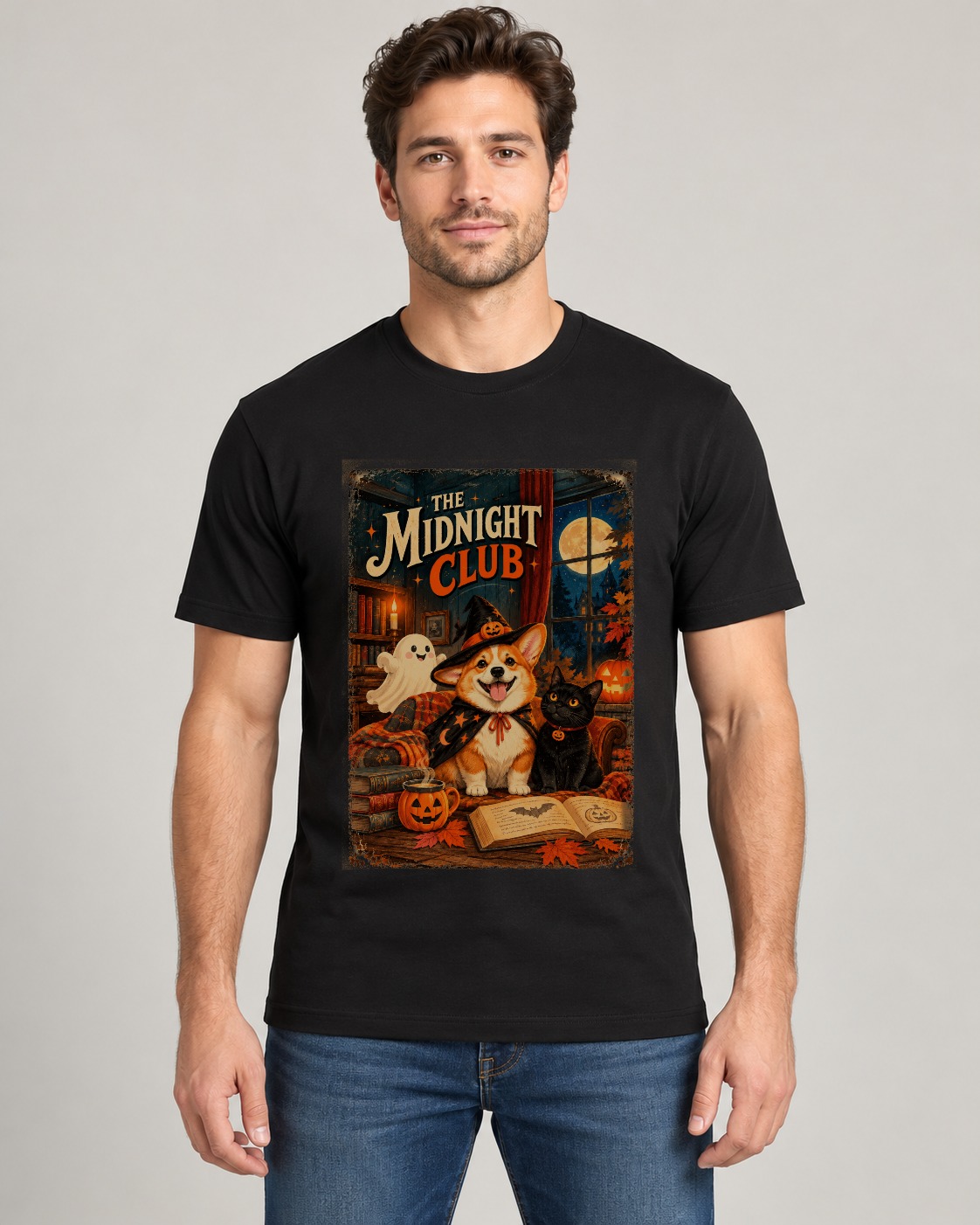 The Midnight Club Halloween Corgi Tee in Black